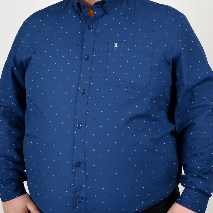 Camisa de Vestir para Caballero Azul con Estampado 100% Algodón en Tallas Extras 2210341
