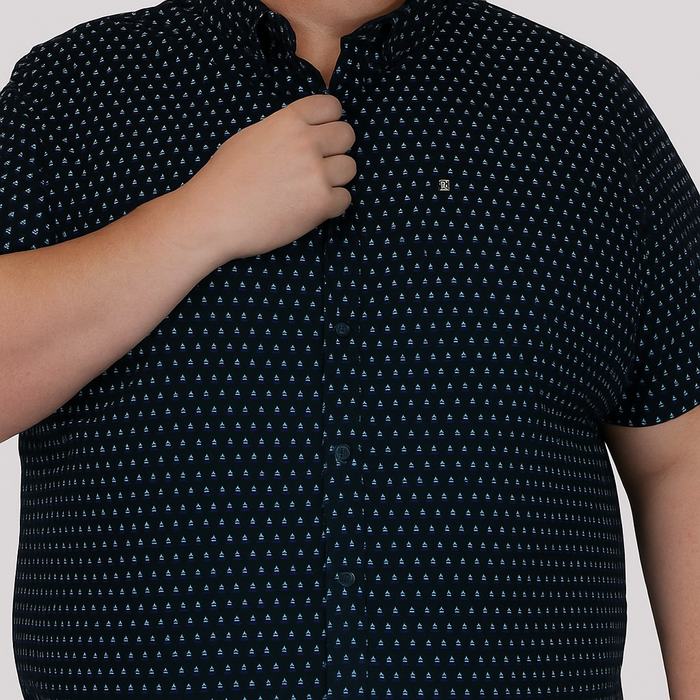 Camisa Dioro de Vestir Manga Corta Azul Oscuro con Estampado Talla Extra 2305179