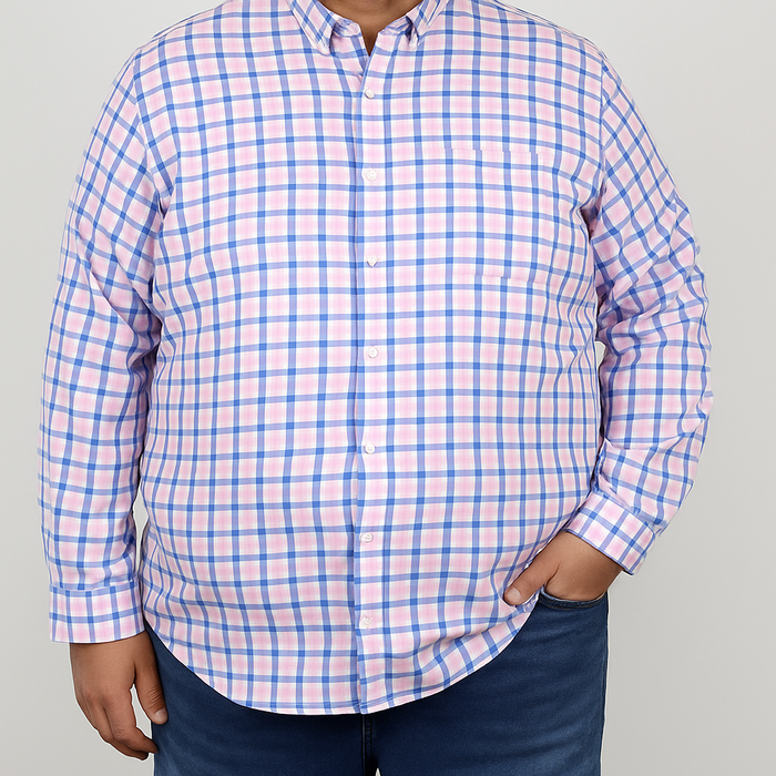 Camisa de Vestir Dioro Manga Larga Cuadros Rosa Talla Extra 2305121