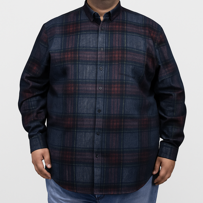 Camisa de Pana Manga Larga Para Hombre Cuadros Azul Talla Extra 2410242