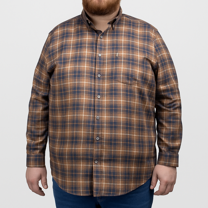 Camisa Para Caballero de Franela Manga Larga Estilo Cuadros Cafe Talla Extra 2410276