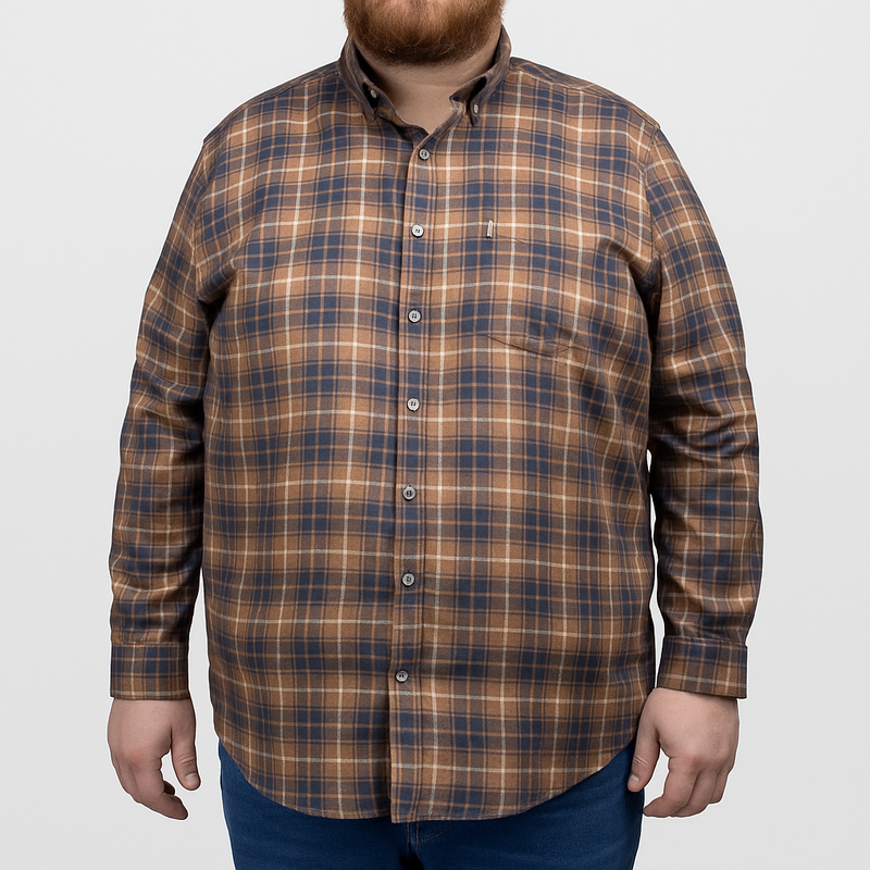 Camisa Para Caballero de Franela Manga Larga Estilo Cuadros Cafe Talla Extra 2410276