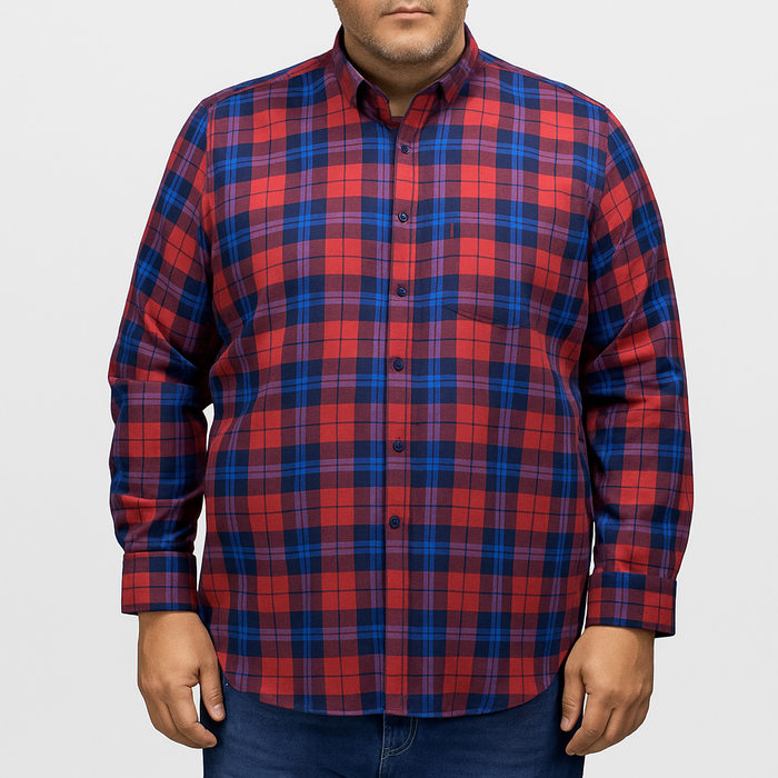 Camisa Casual Manga Larga de Franela Multicolor Estilo Cuadros Talla Extra 2410262