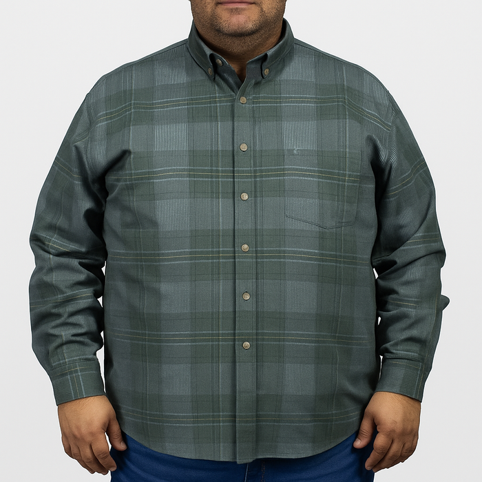 Camisa de Vestir Para Hombre de Pana Verde Manga Larga Talla Extra 2410243
