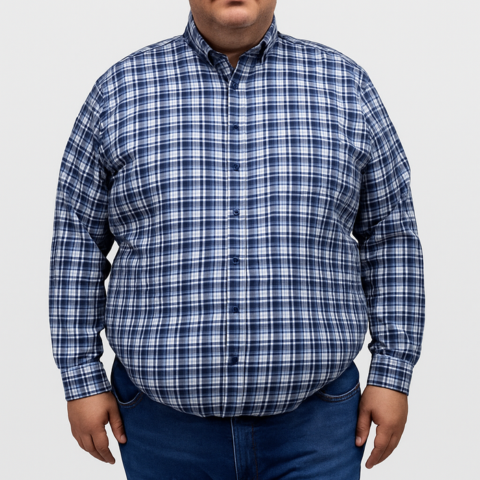 Camisa de Franela Manga Larga Estilo Cuadros Azul Para Caballero Talla Extra 2410278