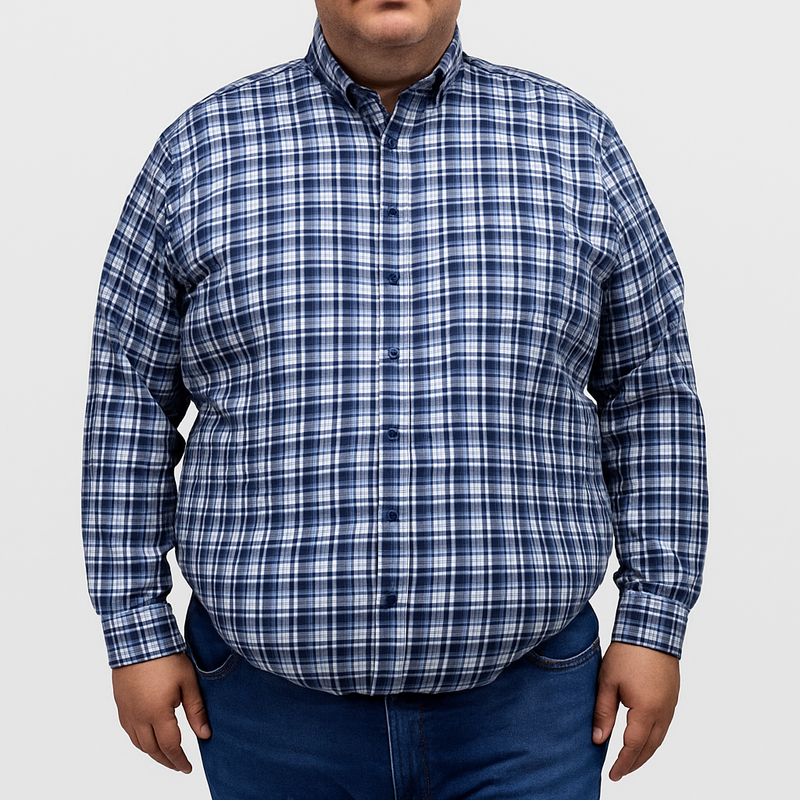 Camisa de Franela Manga Larga Estilo Cuadros Azul Para Caballero Talla Extra 2410278