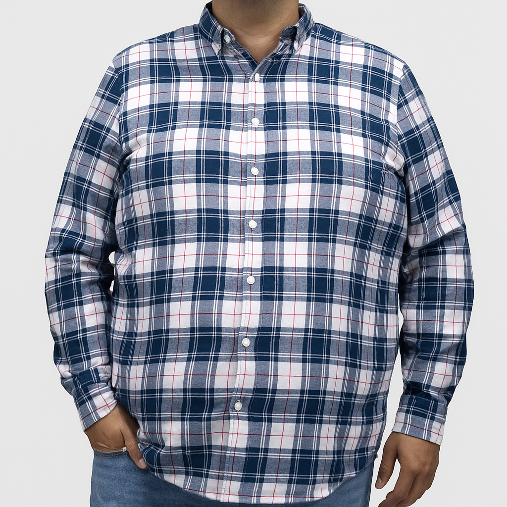 Camisa Casual de Franela Manga Larga Azul Estilo Cuadros Talla Extra 2410260