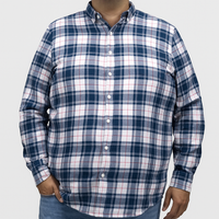 Camisa Casual de Franela Manga Larga Azul Estilo Cuadros Talla Extra 2410260