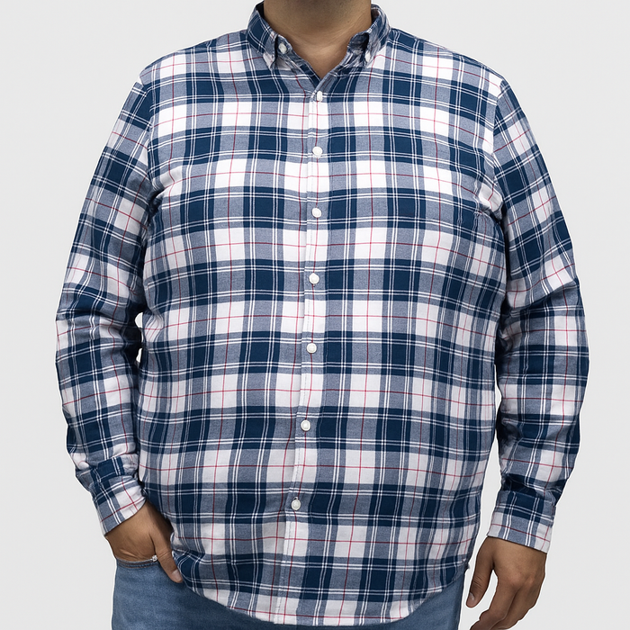 Camisa Casual de Franela Manga Larga Azul Estilo Cuadros Talla Extra 2410260
