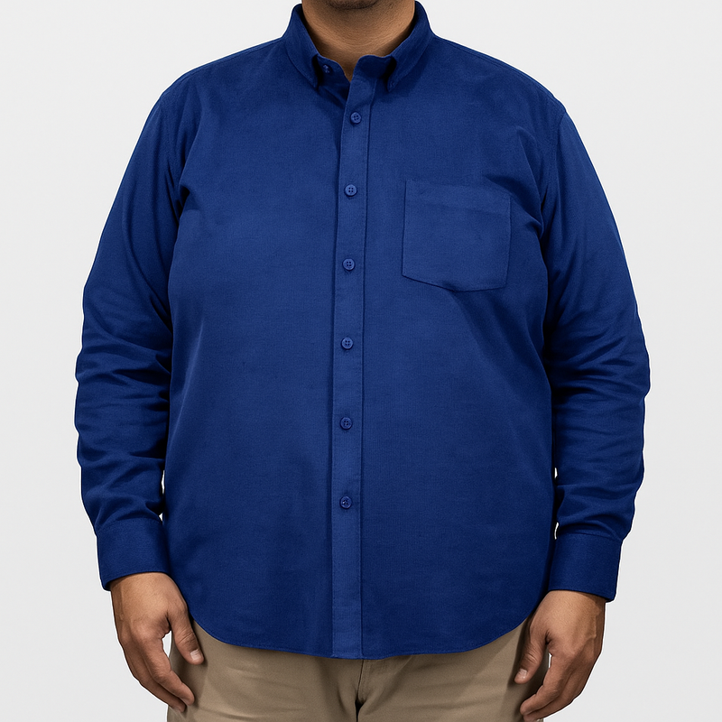 Camisa Azul Marino Manga Larga Casual de Pana Talla Extra 2410240
