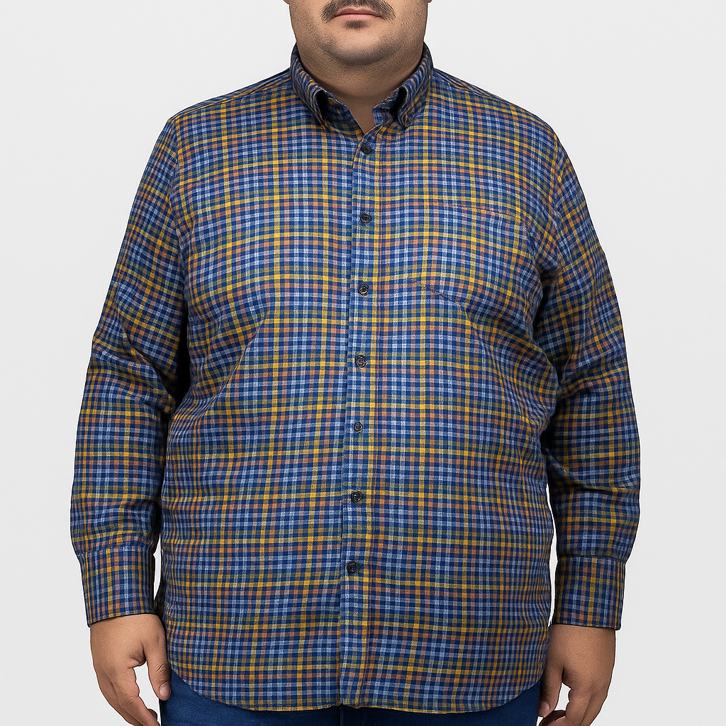 Camisa de Franela Casual Manga Larga Multiculor Estilo Cuadros Talla Extra 2410271