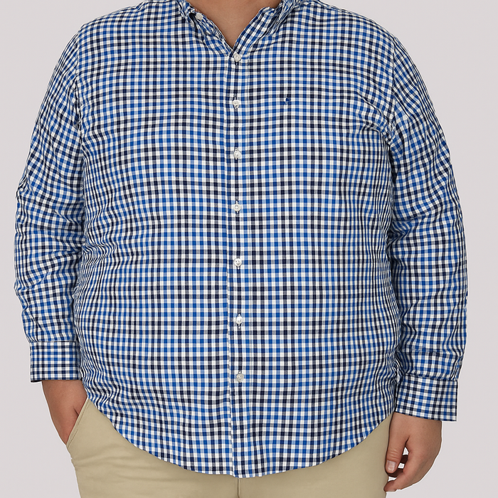 Camisa Manga Larga Para Caballero 100% Algodón Estilo Cuadros Azul Talla Extra 2312631