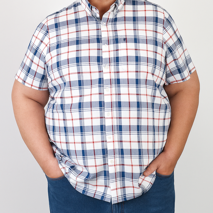 Camisa Manga Corta Para Caballero Estilo Cuadros Multicolor 100% Algodón Talla Extra 2310479