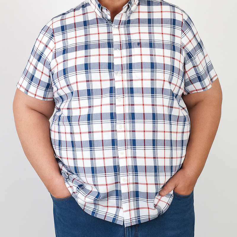 Camisa Manga Corta Para Caballero Estilo Cuadros Multicolor 100% Algodón Talla Extra 2310479