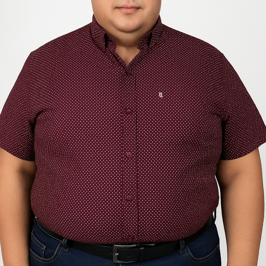 Camisa Para Caballero Estampado 100% Algodón Manga Corta Vino Talla Extra 2305185