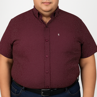 Camisa Para Caballero Estampado 100% Algodón Manga Corta Vino Talla Extra 2305185