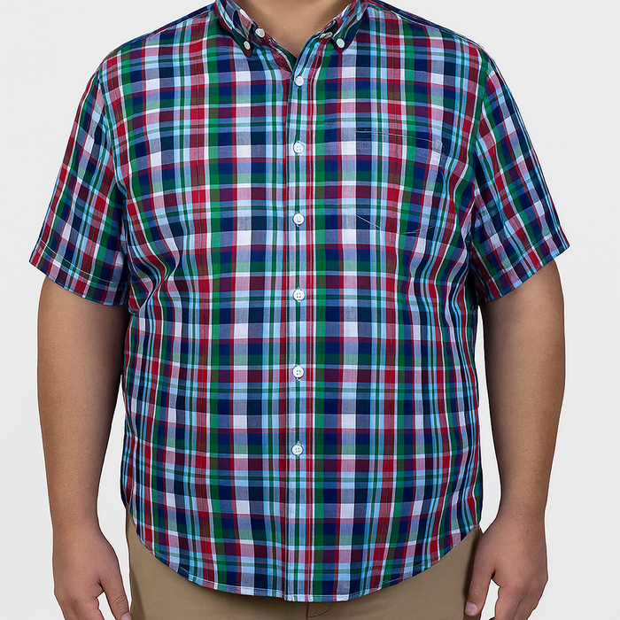Camisa Para Caballero Casual Manga Corta Cuadros Multicolor 100% Algodón Talla Extra 2310482