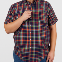 Camisa Para Caballero Casual Manga Corta Cuadros Roja Talla Extra 2310480