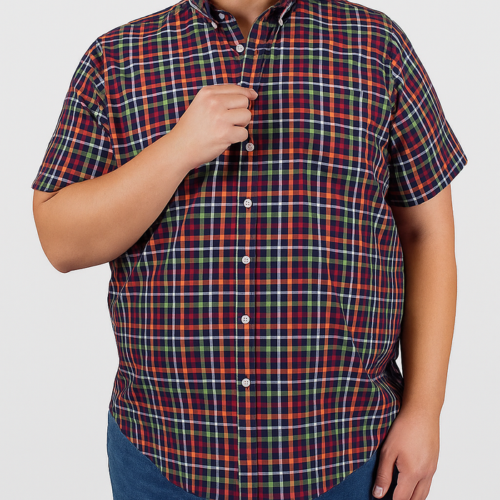 Camisa Para Caballero Casual Manga Corta Cuadros Roja Talla Extra 2310480