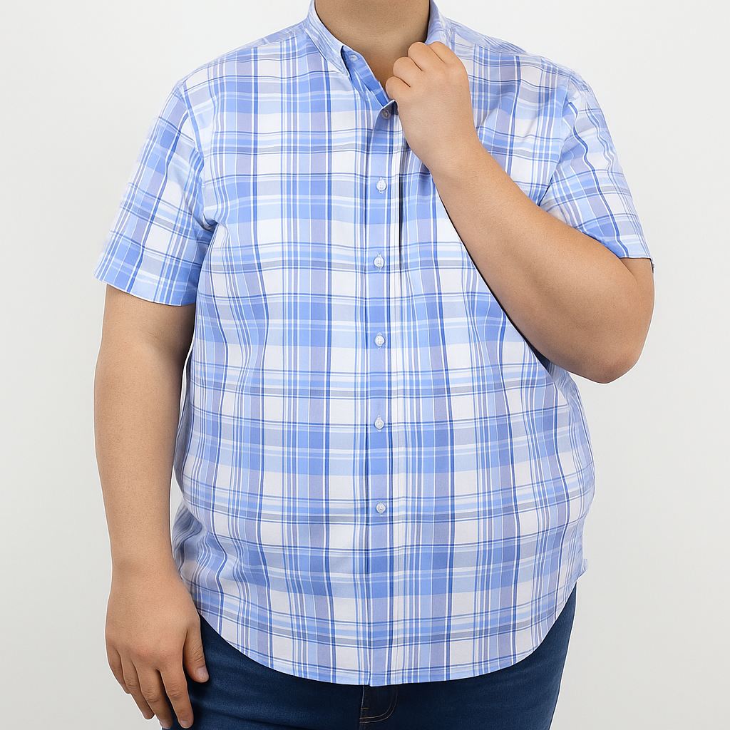 Camisa de Cuadros Casual Azul Manga Corta de Algodón Talla Extra 2303061 - dioromx