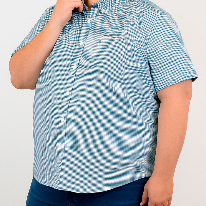 Camisa Manga Corta Verde Estilo Cuadros Talla Extra 2304100