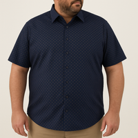 Camisa Azul con Estampado de Manga Corta 100% Algodón Talla Extra 2306016