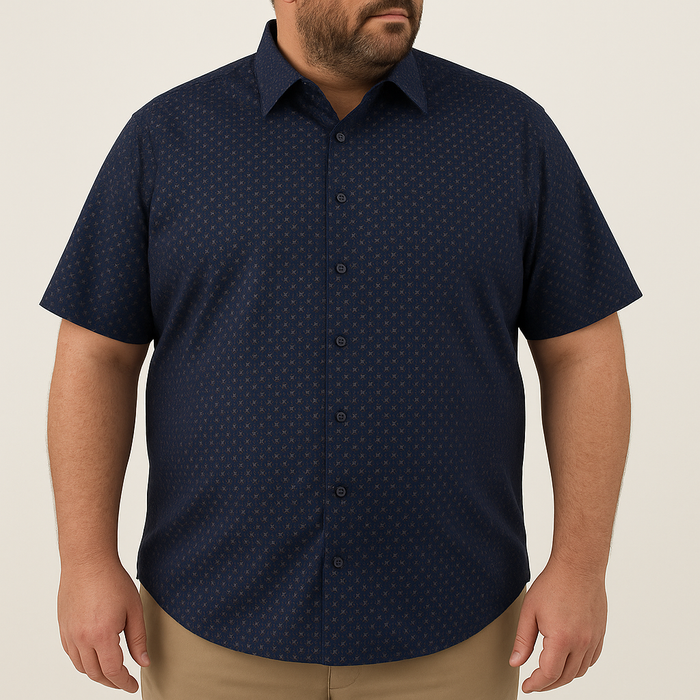Camisa Azul con Estampado de Manga Corta 100% Algodón Talla Extra 2306016