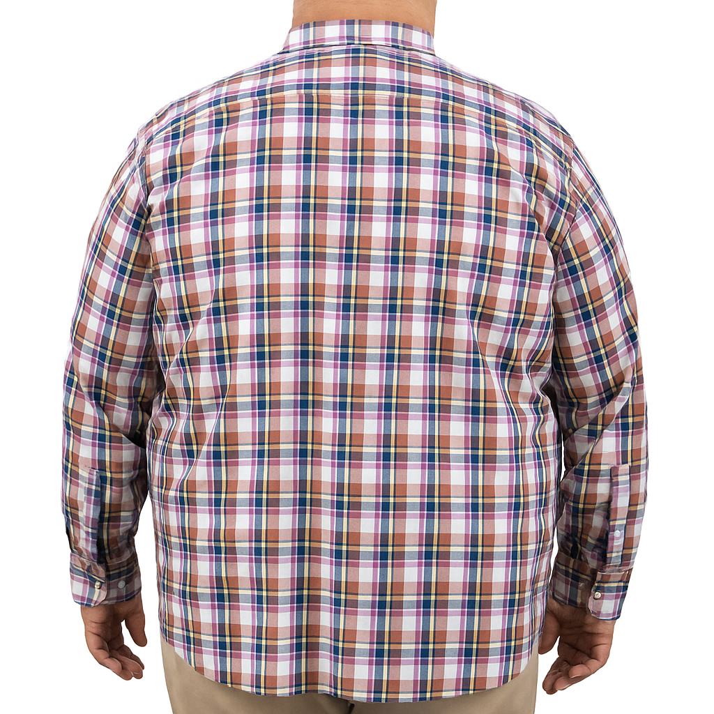 Camisa de Cuadros Morada con Manga Larga 100% Algodón Talla Extra 2305131