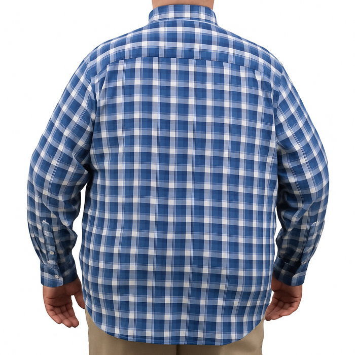 Camisa de Cuadros Azul con Manga Larga 100% Algodón Talla Extra 2307029