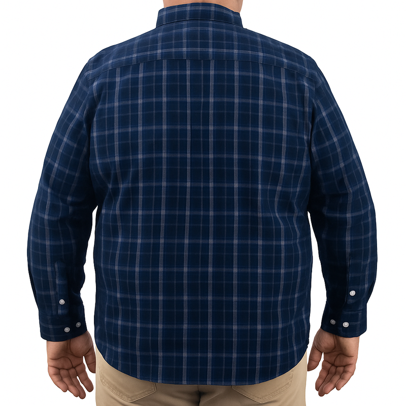 Camisa de Pana de Cuadros Azul con Manga Larga 100% Algodón Talla Extra 2410249