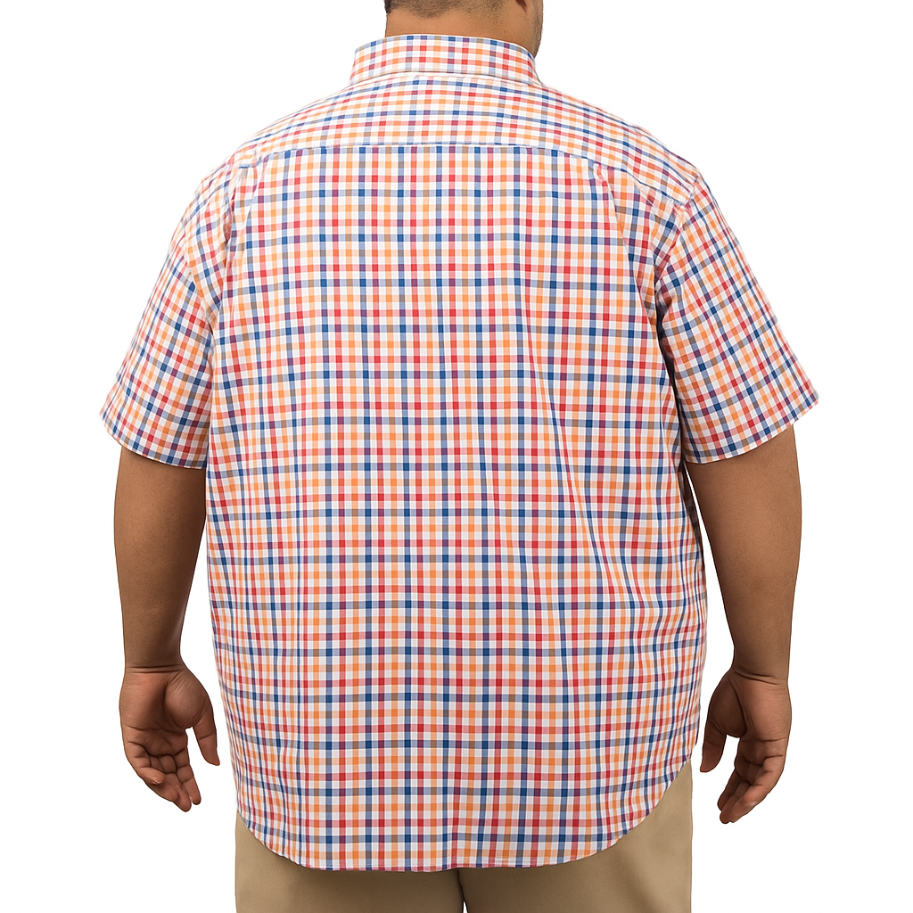 Camisa Naranja de Cuadros con Manga Corta 100% Algodón Talla Extra 2305164