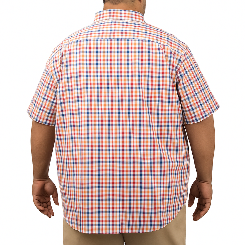 Camisa Naranja de Cuadros con Manga Corta 100% Algodón Talla Extra 2305164