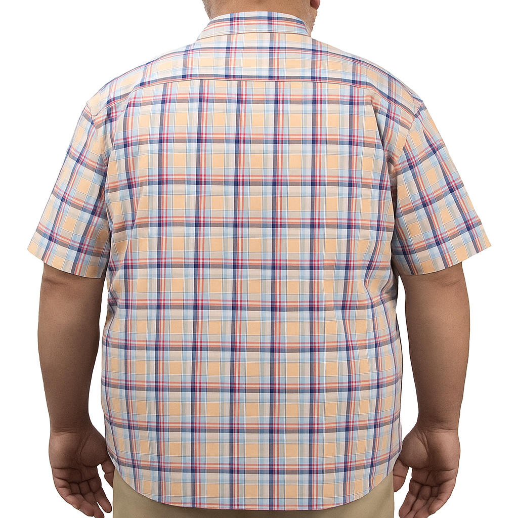Camisa Naranja de Cuadros con Manga Corta 100% Algodón Talla Extra 2501005