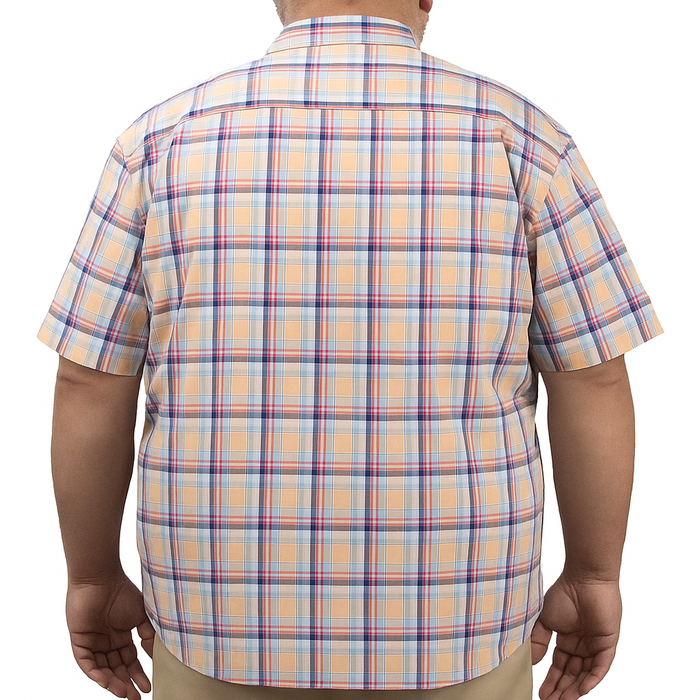 Camisa Naranja de Cuadros con Manga Corta 100% Algodón Talla Extra 2501005
