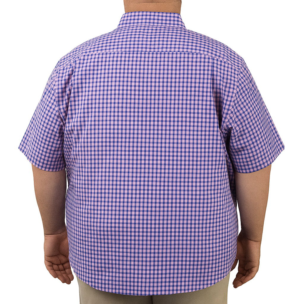 Camisa Rosa de Cuadros con Manga Corta 100% Algodón Talla Extra 2502019