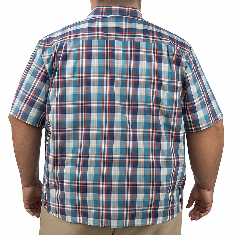 Camisa Azul de Cuadros con Manga Corta 100% Algodón Talla Extra 2307039