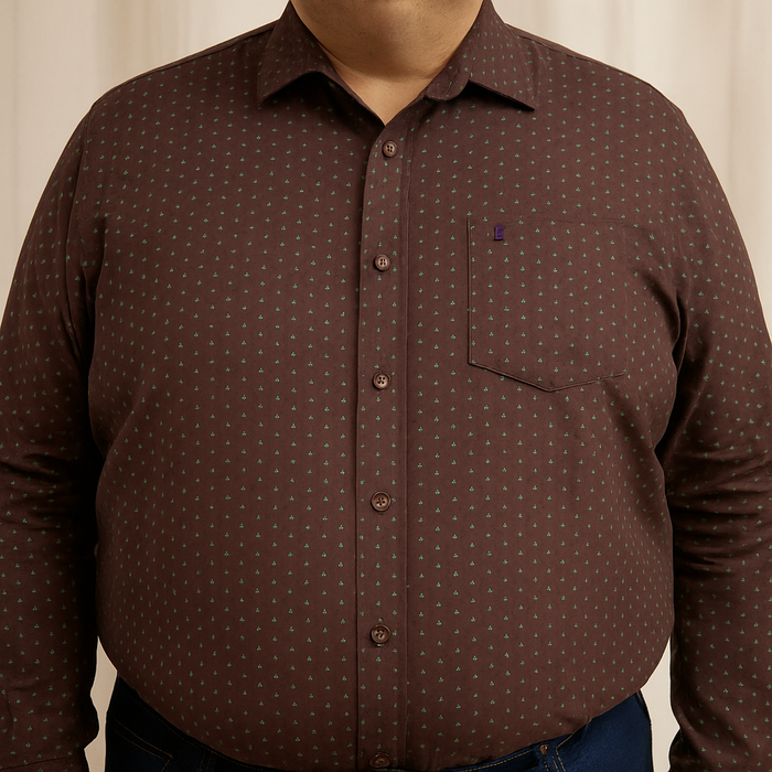 Camisa de Manga Larga Café con Estampado 100% Algodón Talla Extra 2311581