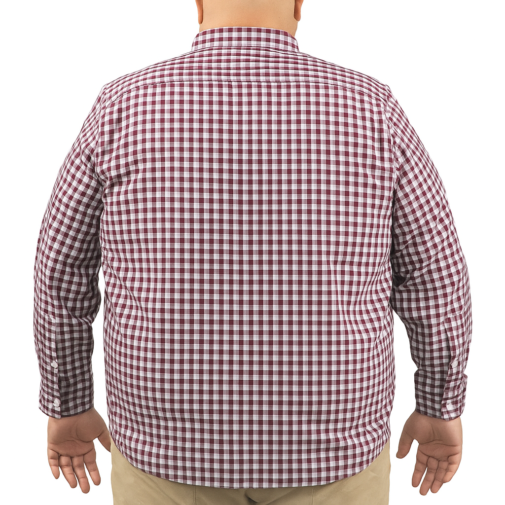 Camisa de Manga Larga Cuadros Vino 100% Algodón 2312626 Talla Extra