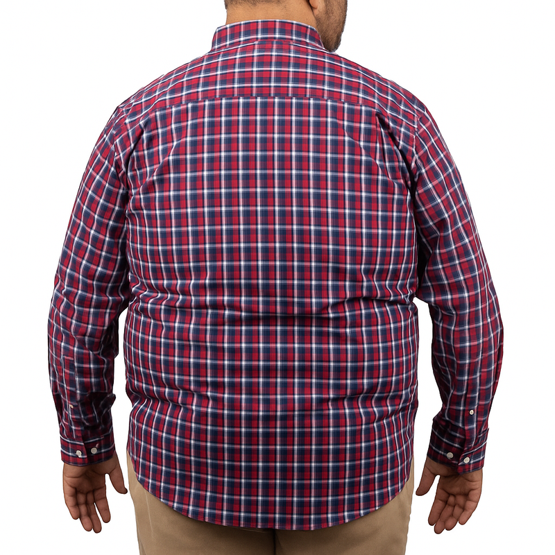 Camisa de Manga Larga Cuadros Rojo 100% Algodón Talla Extra 2312629