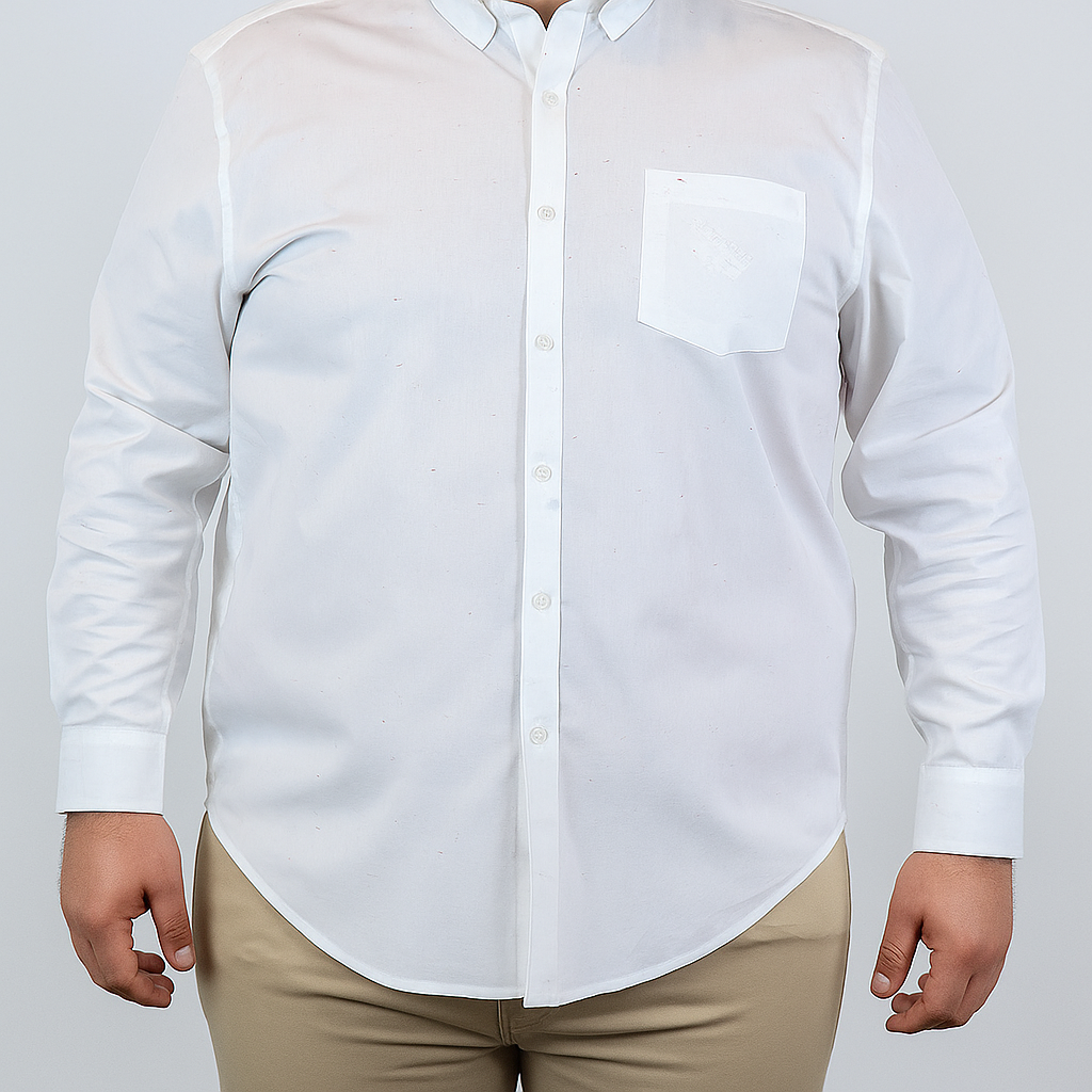 Camisa de Manga Larga Blanca Estampada para Hombre en Tallas Extras 2501002