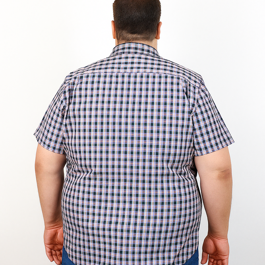 Camisa Manga Corta 100% Algodón Azul con Estilo Cuadros Talla Extra 2310481