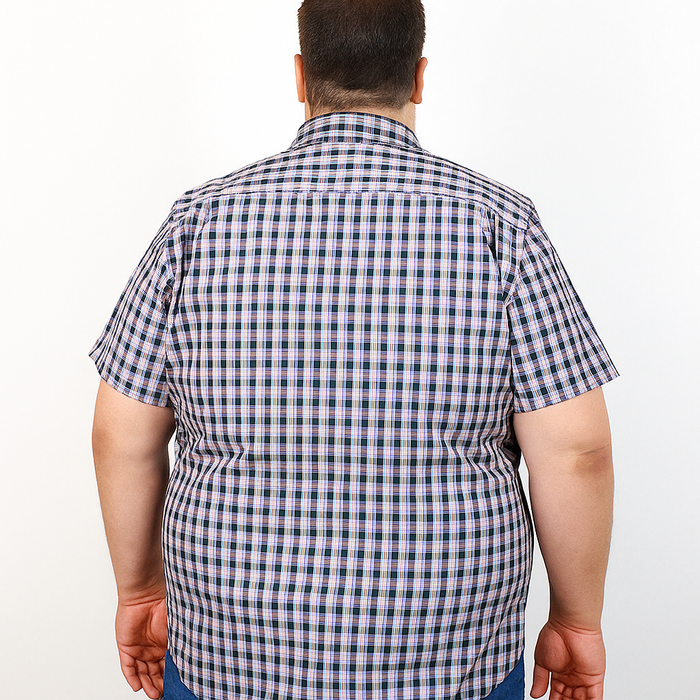 Camisa Manga Corta 100% Algodón Azul con Estilo Cuadros Talla Extra 2310481
