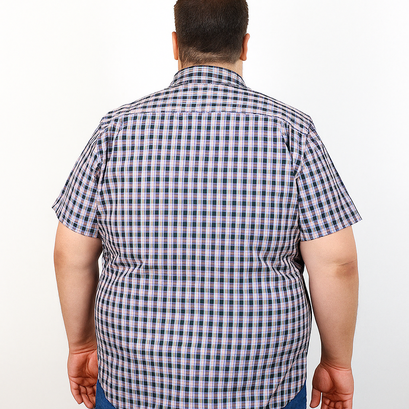 Camisa Manga Corta 100% Algodón Azul con Estilo Cuadros Talla Extra 2310481
