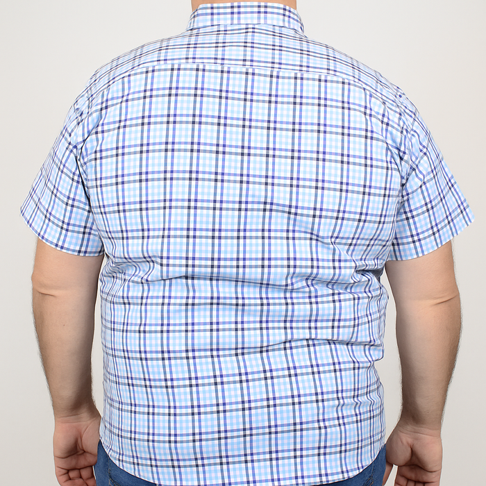 Camisa de Vestir Manga Corta con Cuadros Azul 100% Algodón para Hombre en Tallas Extras 2307037