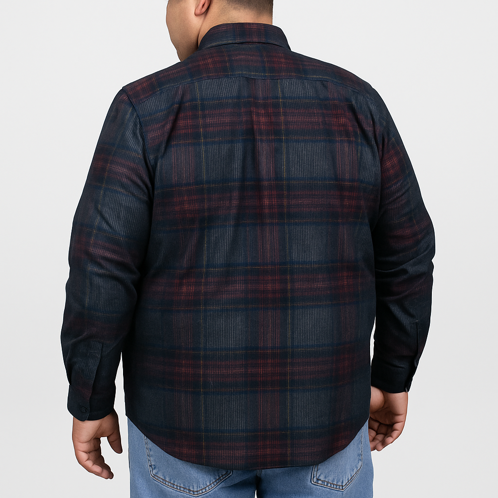 Camisa de Pana Manga Larga Para Hombre Cuadros Azul Talla Extra 2410242