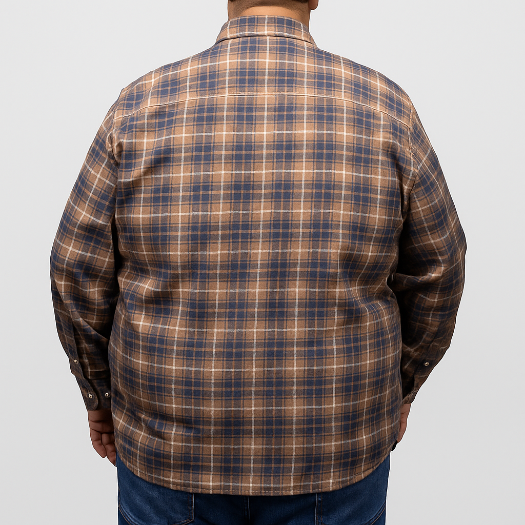 Camisa Para Caballero de Franela Manga Larga Estilo Cuadros Cafe Talla Extra 2410276