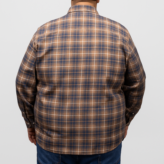 Camisa Para Caballero de Franela Manga Larga Estilo Cuadros Cafe Talla Extra 2410276