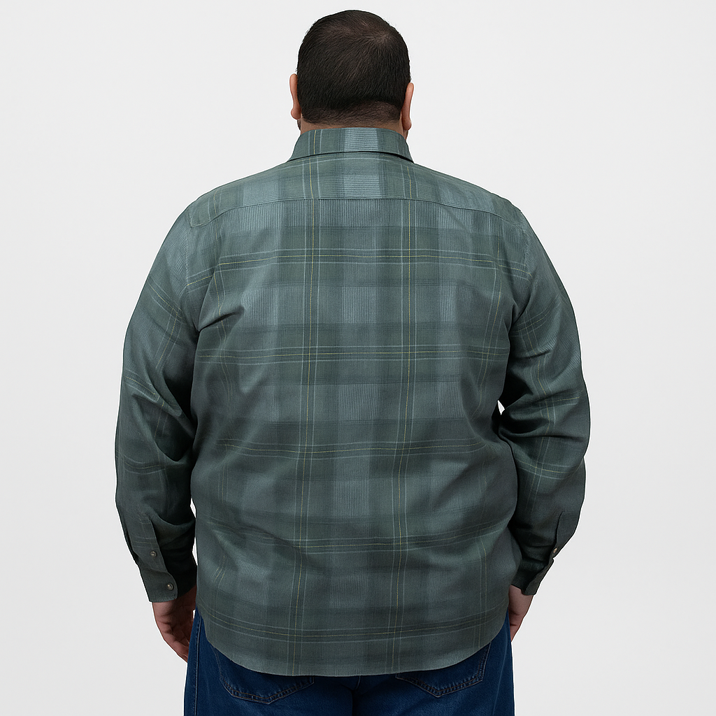 Camisa de Vestir Para Hombre de Pana Verde Manga Larga Talla Extra 2410243
