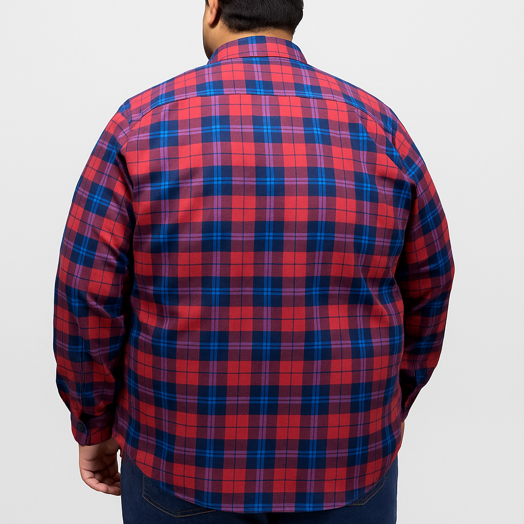 Camisa Casual Manga Larga de Franela Multicolor Estilo Cuadros Talla Extra 2410262