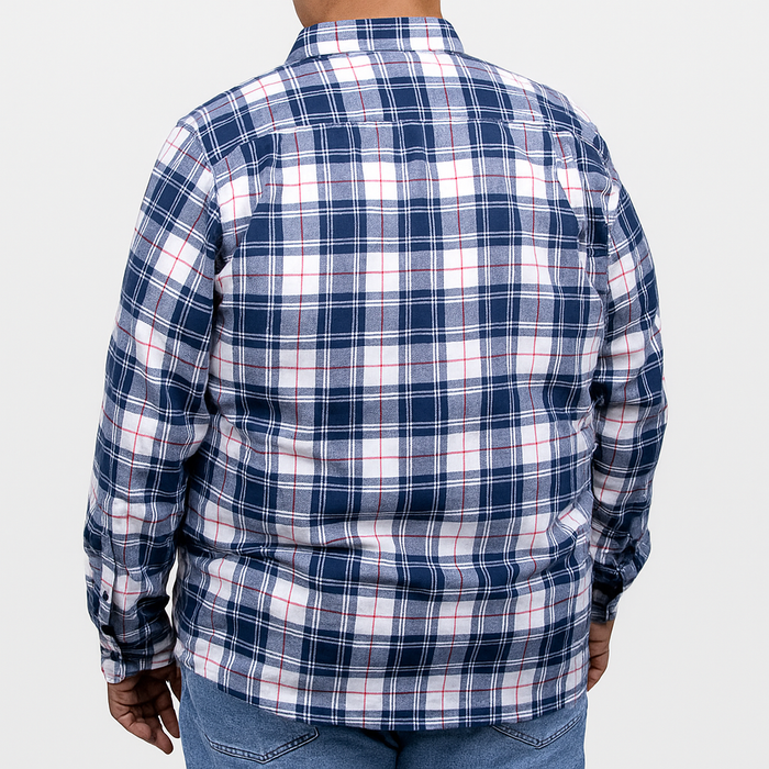 Camisa Casual de Franela Manga Larga Azul Estilo Cuadros Talla Extra 2410260